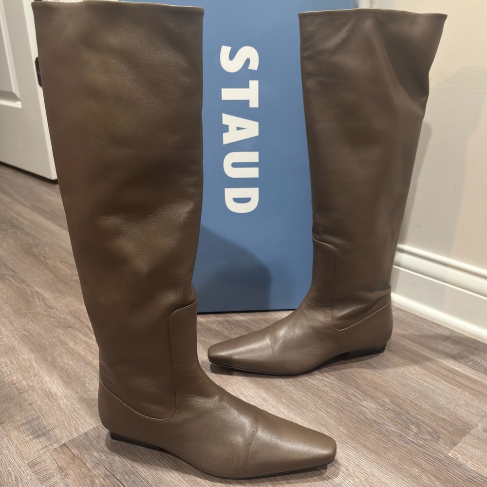 STAUD Wally Flat Truffle Leather Tall Boots - Picture 4 of 16